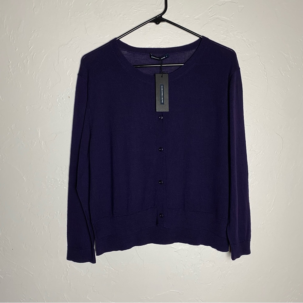 Samantha Sung Ivy Cardigan Large Royal Purple Wool Cashmere New NWT